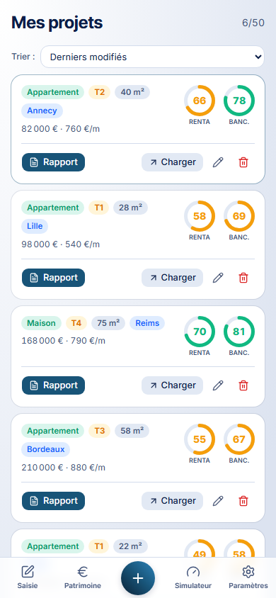 Projets — 3DInvest (mobile)